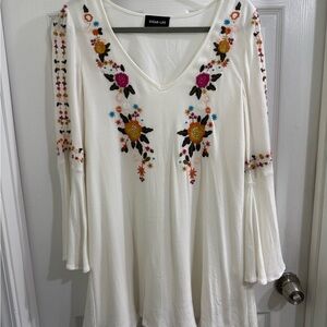 Sugar Lips White Tunic Dress with Colorful Embroidery